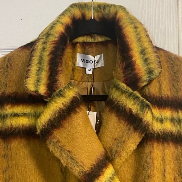 Vigoss Plaid Double Breasted Peacoat Lemon,‎ Brushed Polished Checks Preppy Fall - Picture 14 of 15